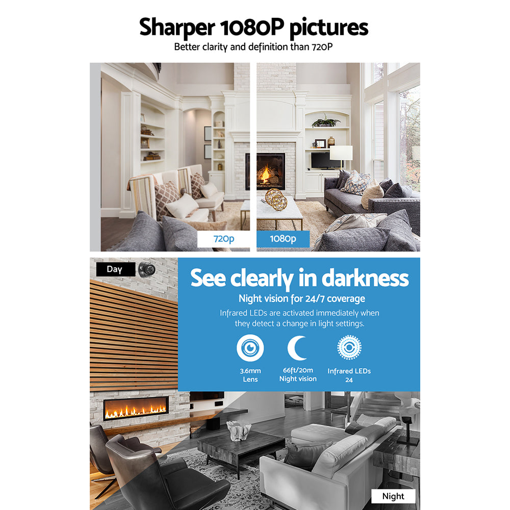 NNEDSZ -CCTV Security System 2TB 8CH DVR 1080P 8 Camera Sets - Image 5