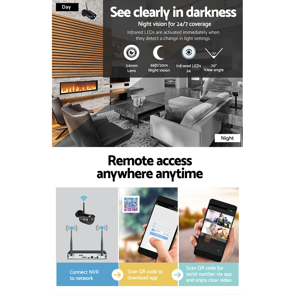 NNEDSZ -CCTV Wireless Security Camera System 8CH Home Outdoor WIFI 4 Bullet Cameras Kit 1TB - Image 5